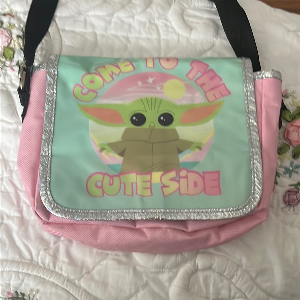 Kids Pink and Green Yoda Shoulder Bag